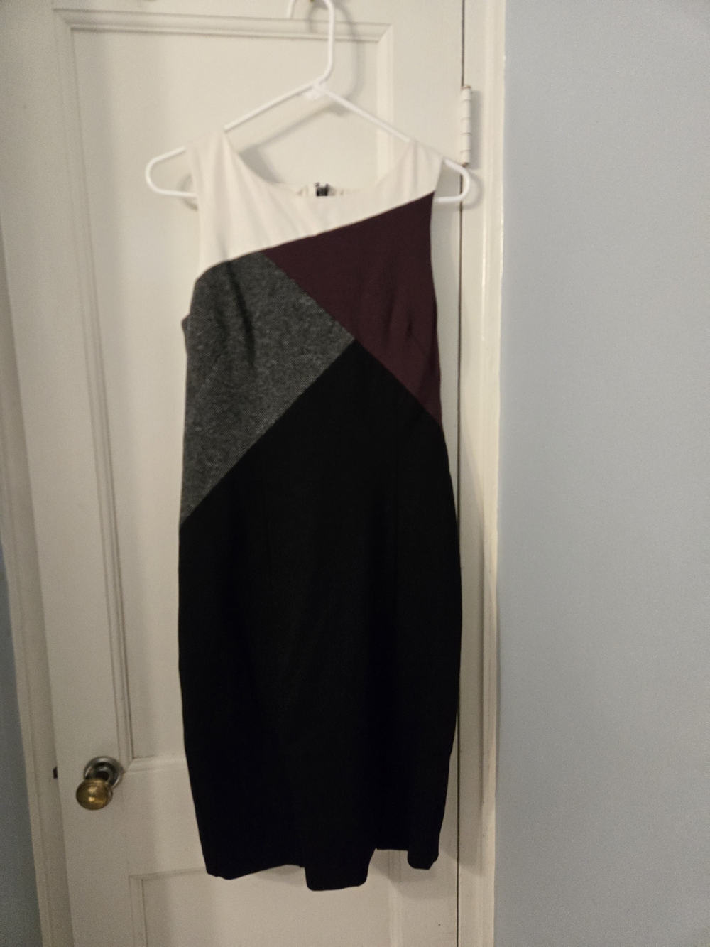 White House Black Market Colorblock Sheath Dress: White, Black, Gray & Burgundy